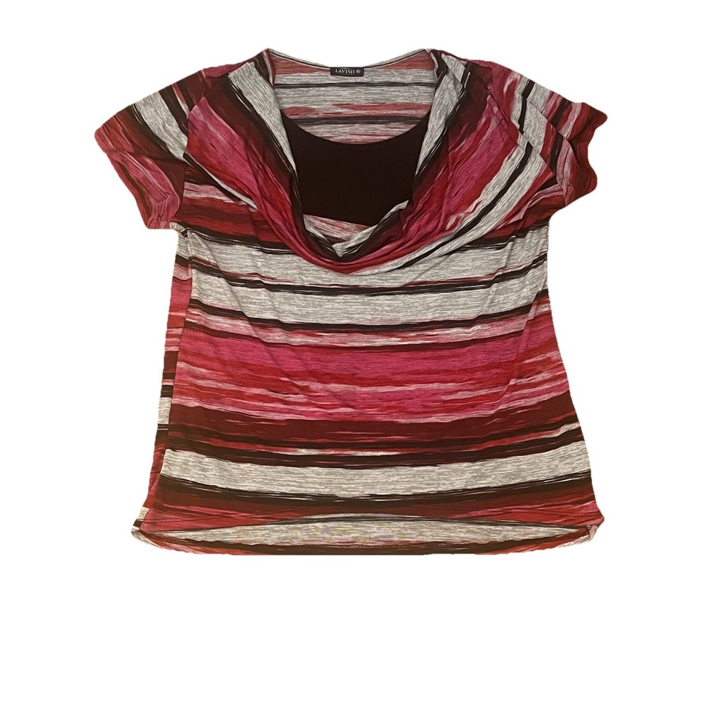 Lavish Size Medium Multicolor Striped Women's Scoop Neck Blouse Top.